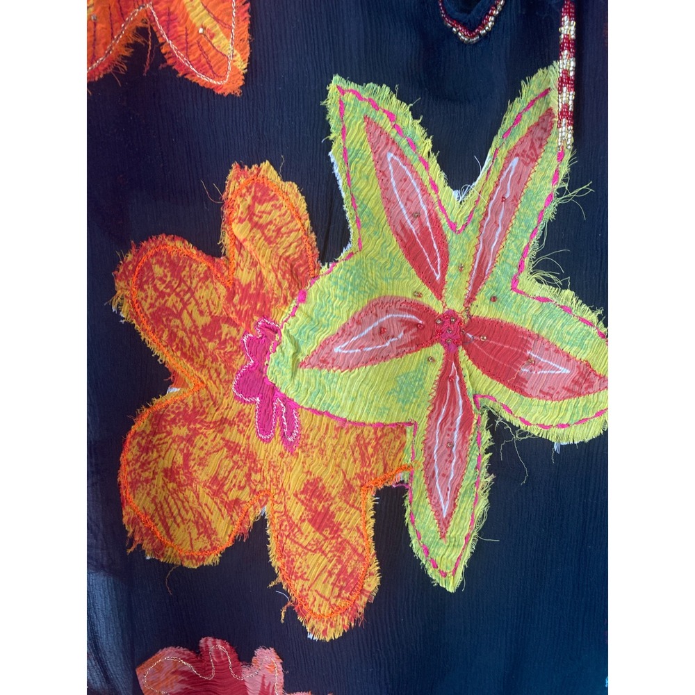 Chicos Womens 100% Silk Sheer Tunic Top XL Black Floral Colorful Artsy Lagenlook - Picture 3 of 7